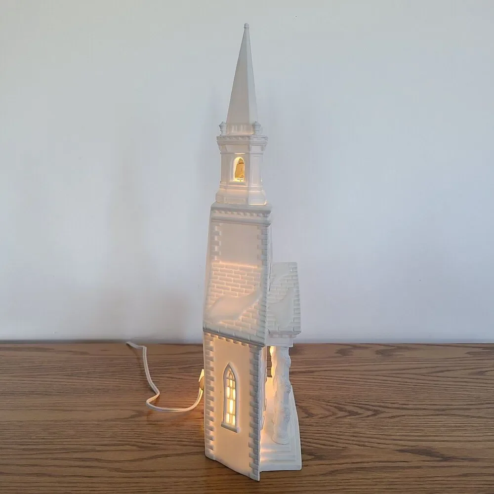Department 56 Winter Silhouette White Porcelain Lighted Cathedral Facade Church